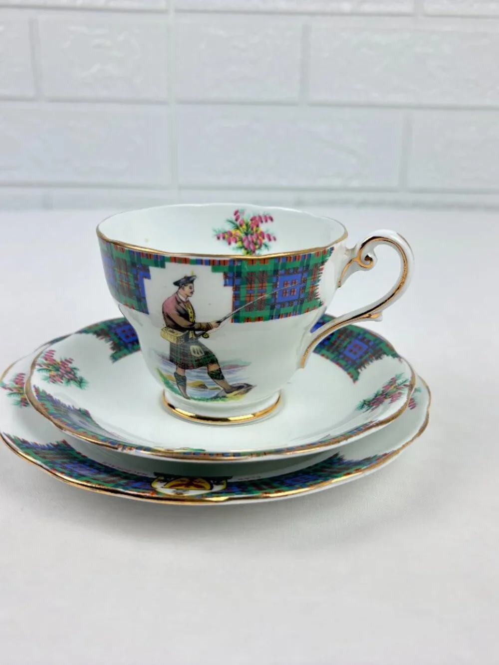VTG Royal Standard Bonnie Scotland Clan MacDonald Teacup Saucer Plate Trio Set